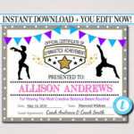 Editable Gymnastics Certificates, Instant Download throughout Gymnastics Certificate Template