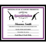 Editable Pdf Sports Team Gymnastics Certificate Award Template In 10 Colors  Letter Size Instant Download Pdf & Blank Jpg Sc 002 Gymnastics Intended For Gymnastics Certificate Template