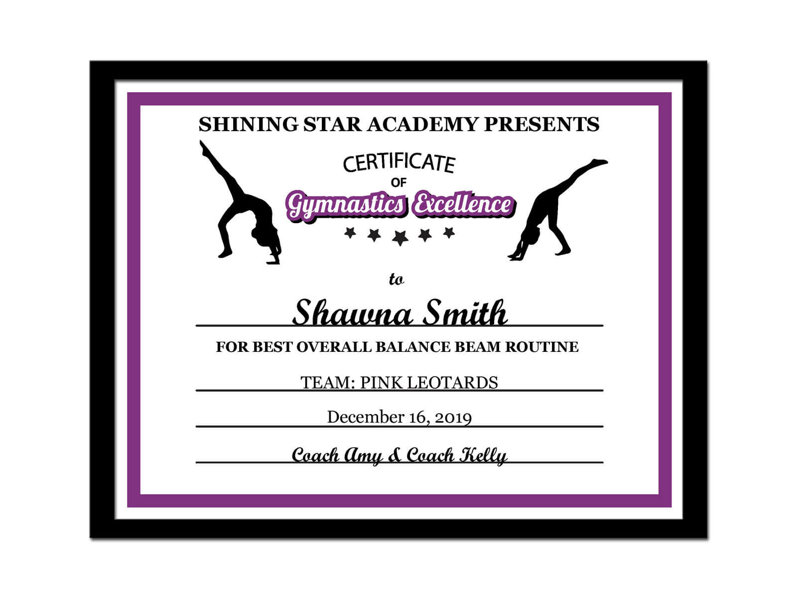 Editable Pdf Sports Team Gymnastics Certificate Award Template In 10 Colors  Letter Size Instant Download Pdf & Blank Jpg Sc 002 Gymnastics Intended For Gymnastics Certificate Template