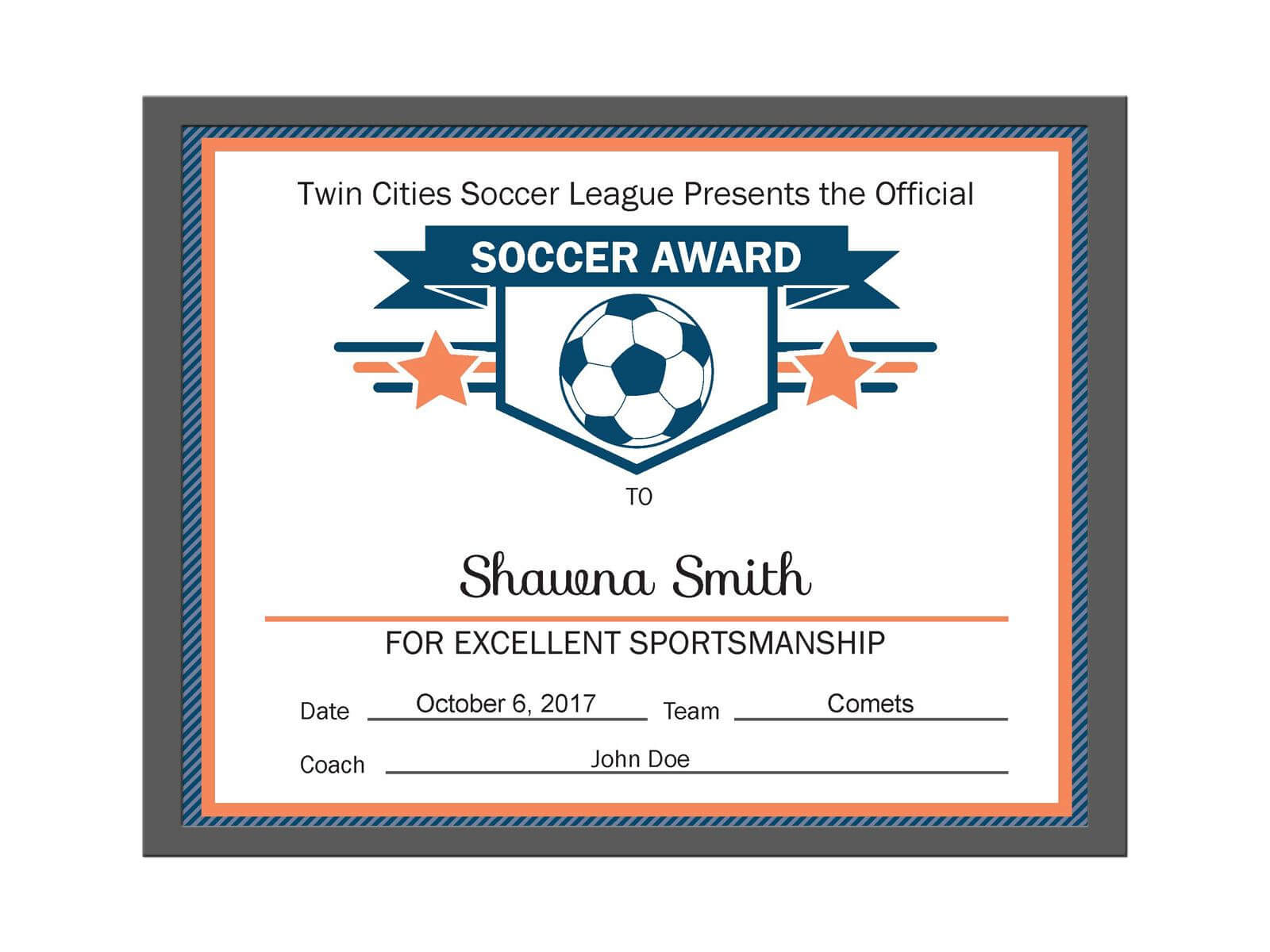 Editable Pdf Sports Team Soccer Certificate Award Template Inside Soccer Award Certificate Template