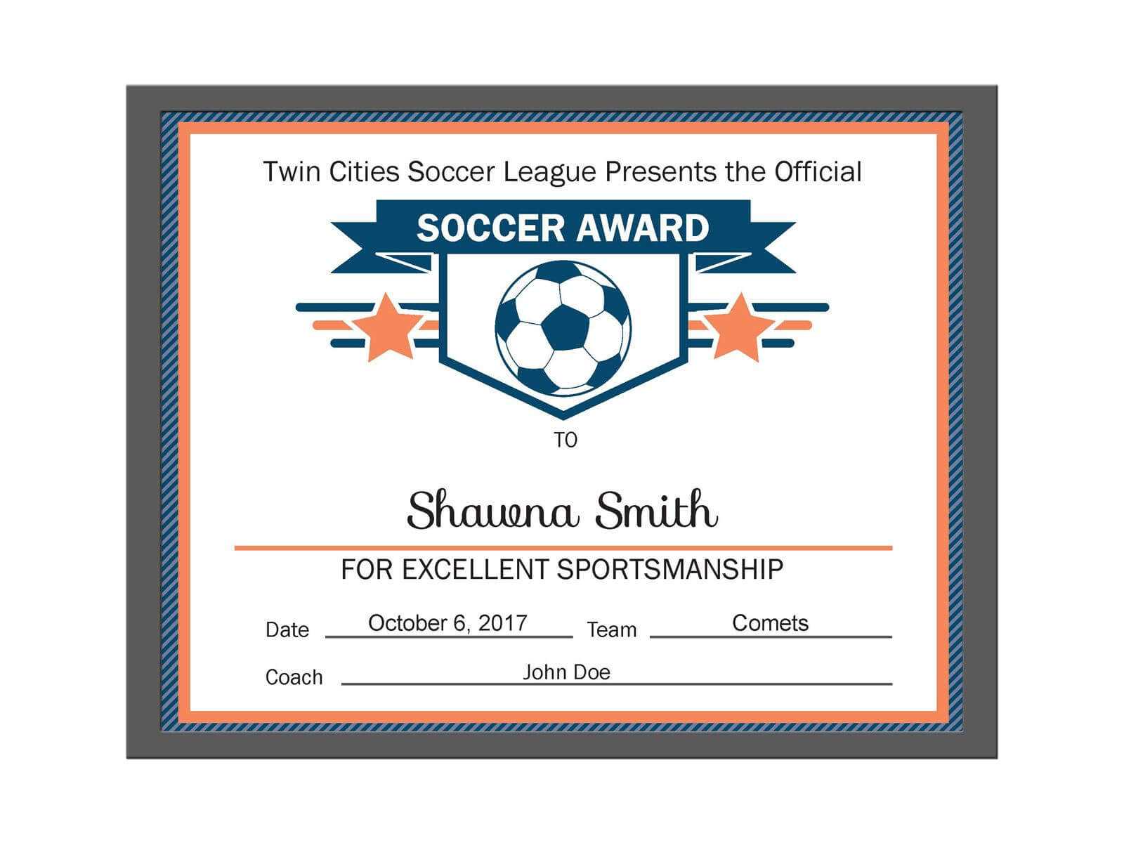 Editable Pdf Sports Team Soccer Certificate Award Template Throughout Soccer Certificate Templates For Word