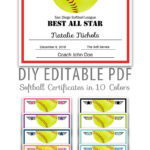 Editable Pdf Sports Team Softball Certificate Award Template In 10 Colors  Letter Size Instant Download In Free Softball Certificate Templates