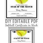 Editable Pdf Sports Team Softball Certificate Diy Award Template In Black  Letter Size Instant Download Throughout Softball Certificate Templates Free