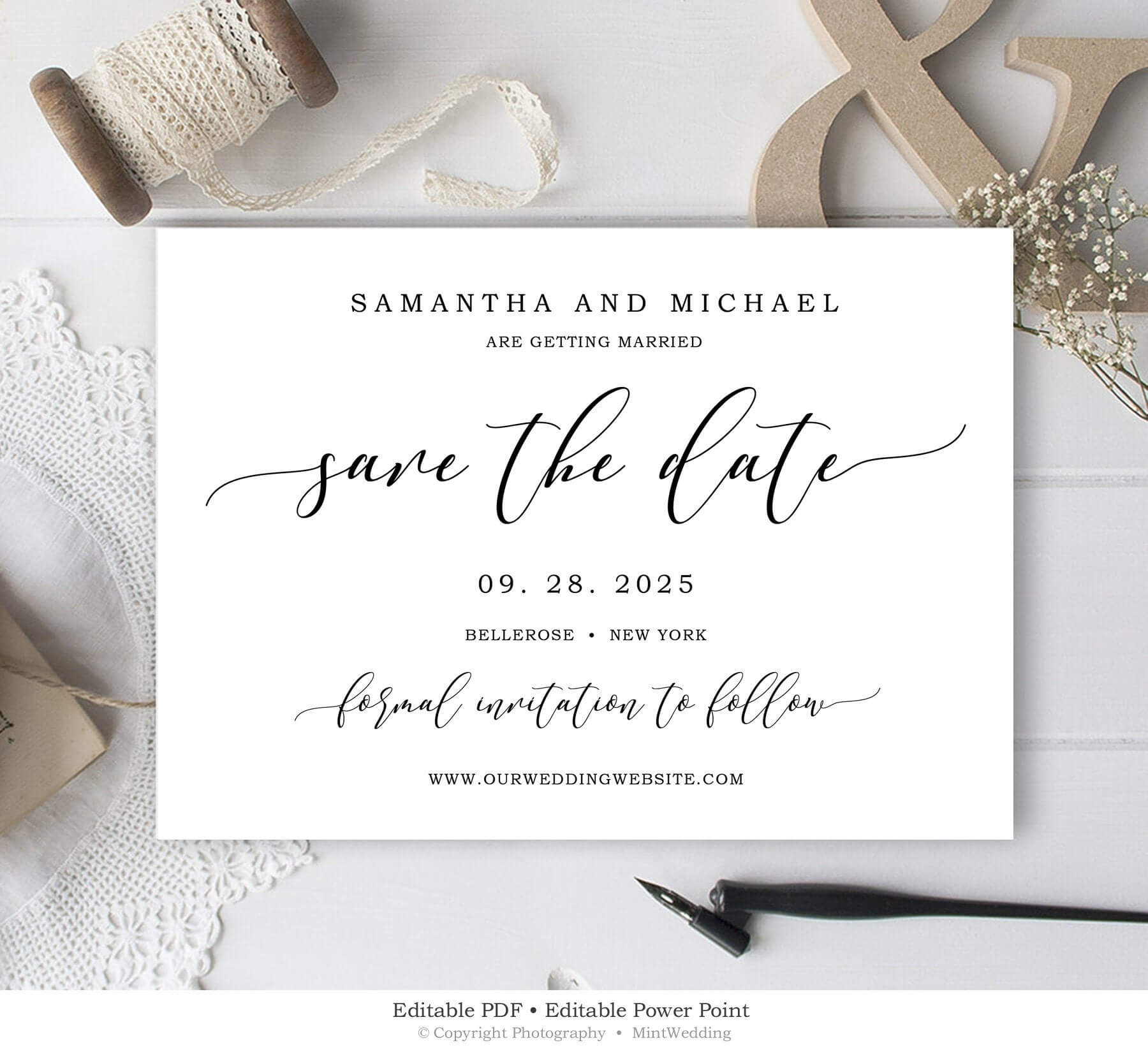 Editable Save The Date Card, Wedding Save The Date Template, Rustic Save  The Date Printable, Calligraphy Save The Date Instant Download Sd4 Within Save The Date Powerpoint Template