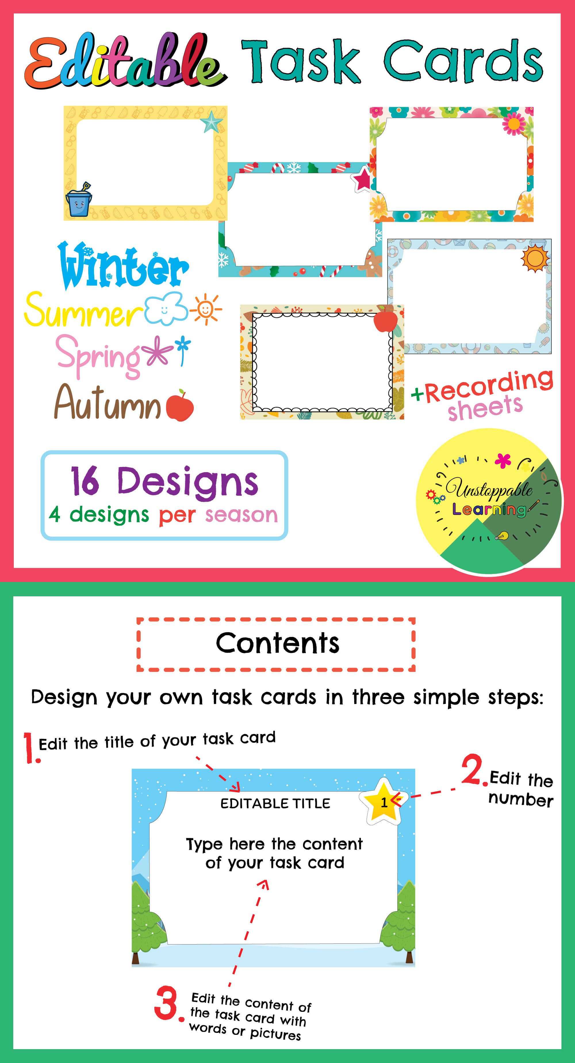 Editable Task Card Templates Seasonal Themed | My Products Regarding Task Cards Template