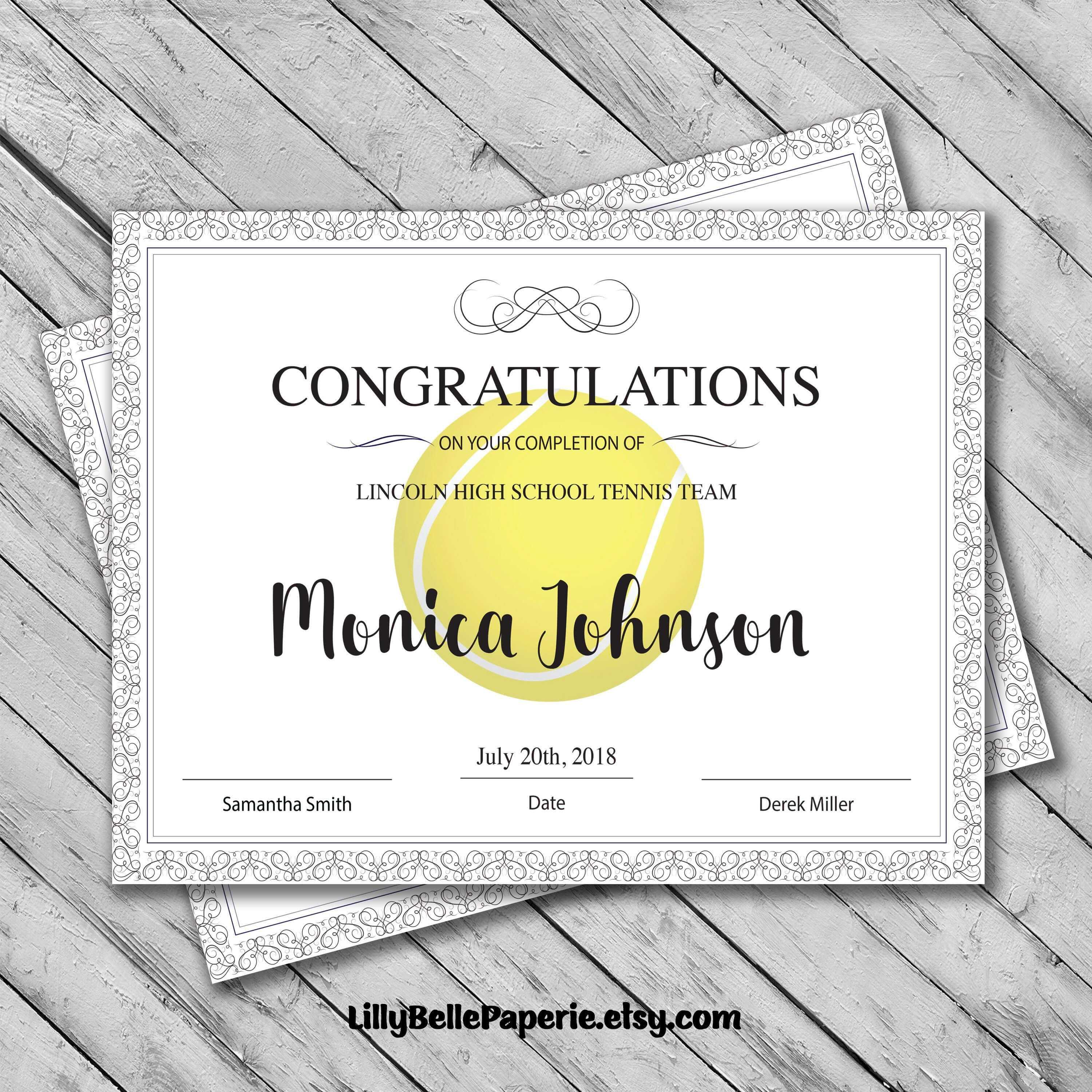 Editable Tennis Certificate Template - Printable Certificate In Tennis Certificate Template Free