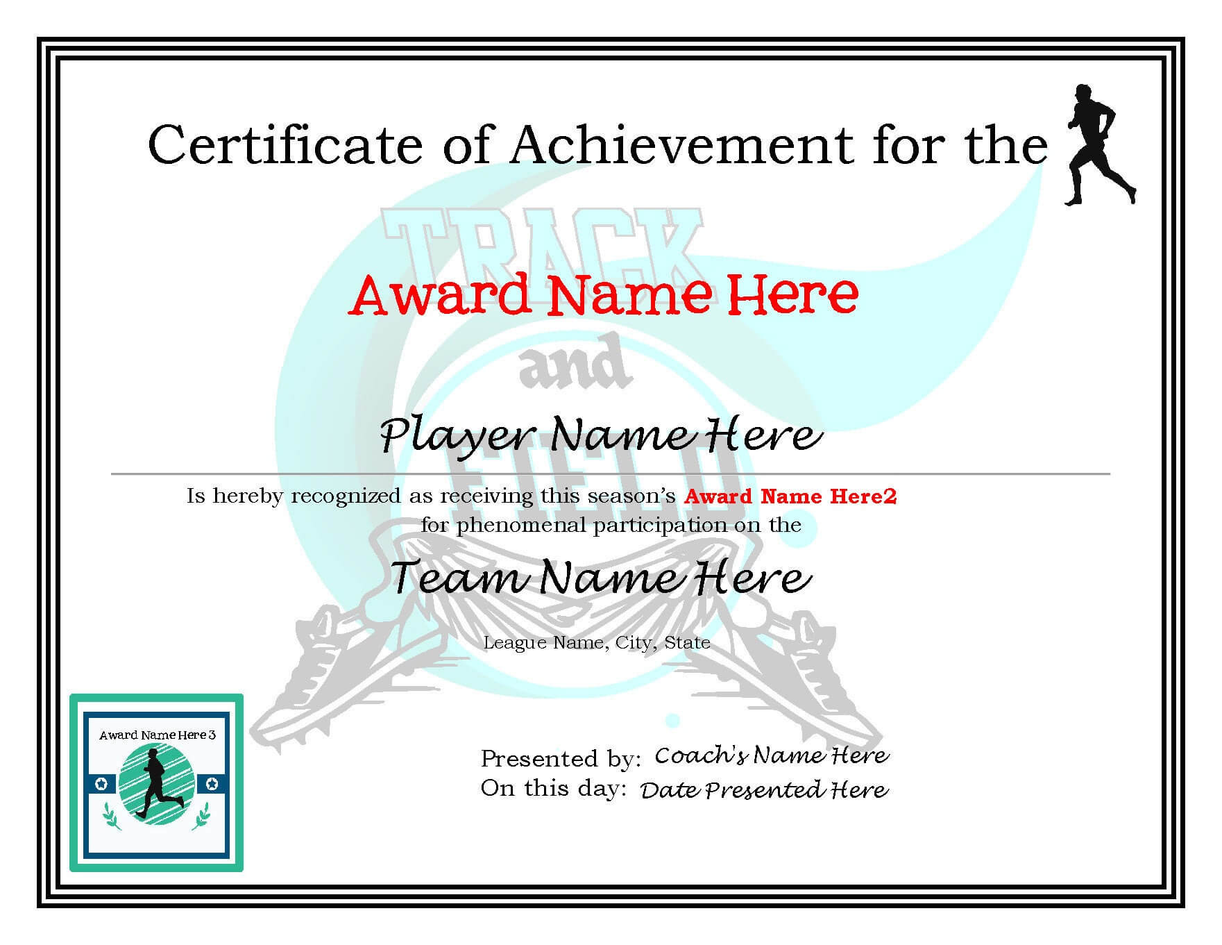 Editable Track And Field Certificates - Digital Download, Printable, Create  Your Own Awards Intended For Track And Field Certificate Templates Free