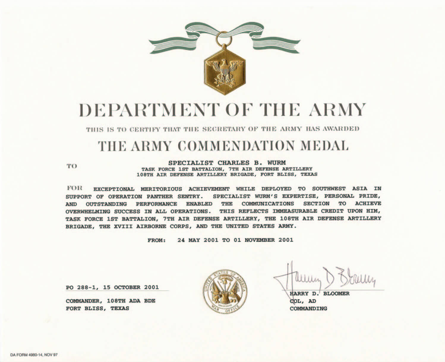 Education / Awards Inside Army Good Conduct Medal Certificate Template