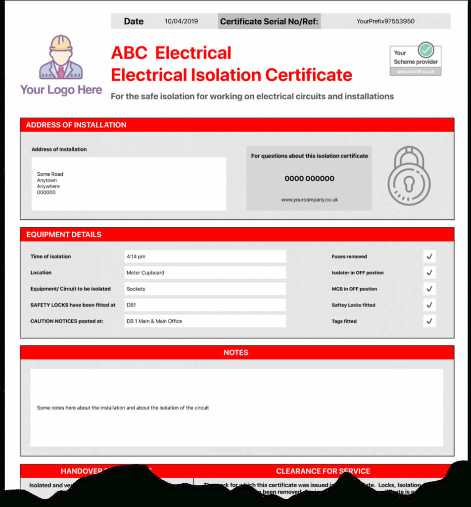 Electrical Isolation Certificate | Send Unlimited Inside Electrical Isolation Certificate Template