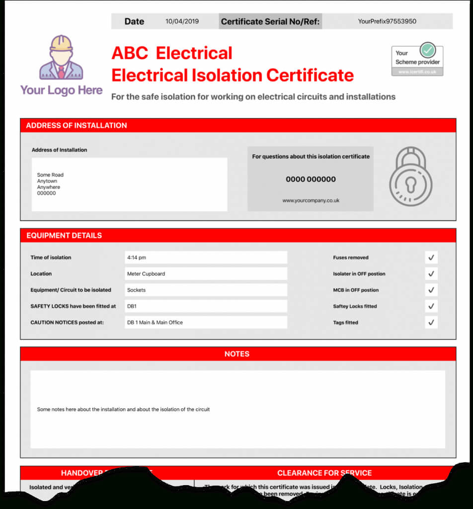 Electrical Isolation Certificate | Send Unlimited inside Electrical Isolation Certificate Template