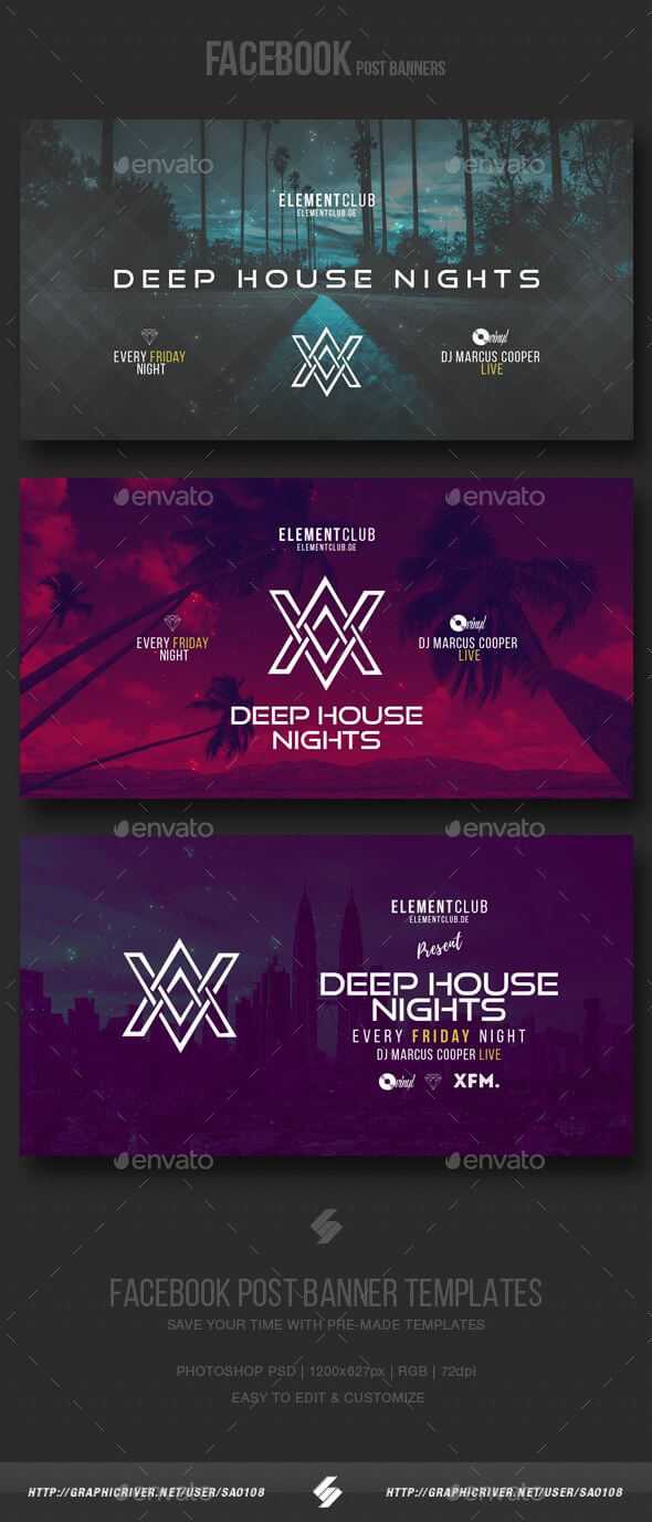 Electronic Music Party – Facebook Post Banner Templates Psd Inside Facebook Banner Template Psd