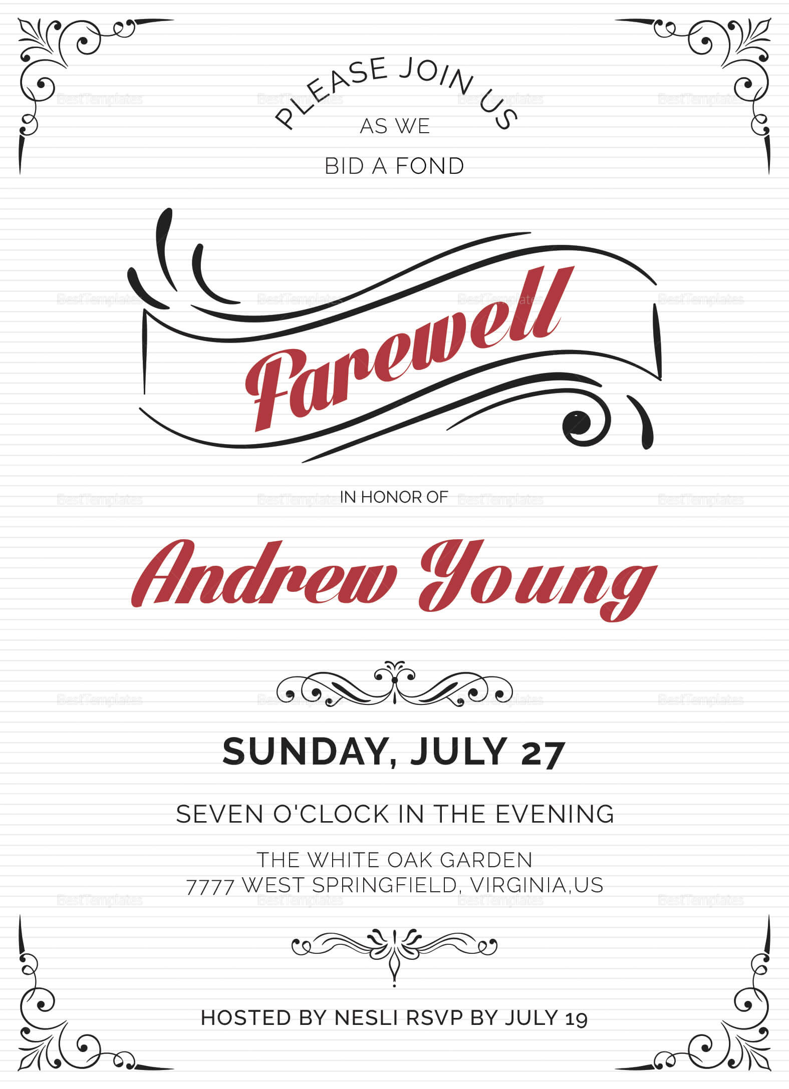 Elegant Farewell Party Invitation Template For Farewell Card Template Word