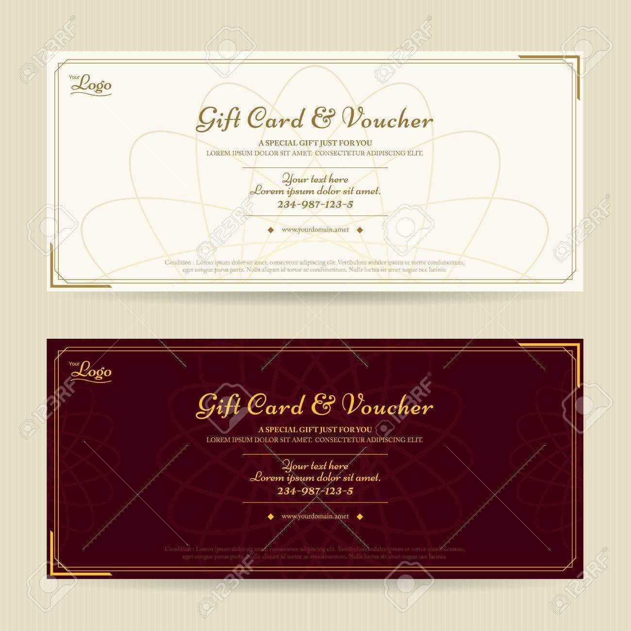 Elegant Gift Voucher Or Gift Card Template With Gold Border throughout Elegant Gift Certificate Template