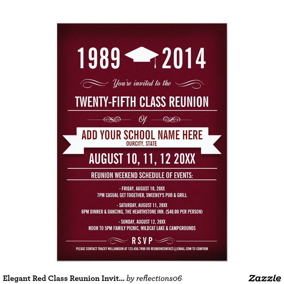 Elegant Red Class Reunion Invitations | Zazzle | Class In Reunion Invitation Card Templates