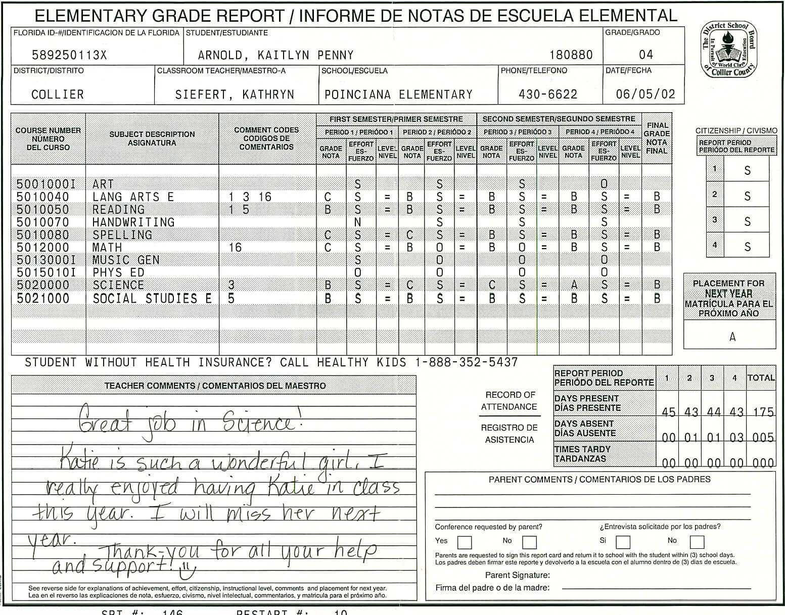 Elementary School Report Card Template | Homeschooling For Homeschool Middle School Report Card Template