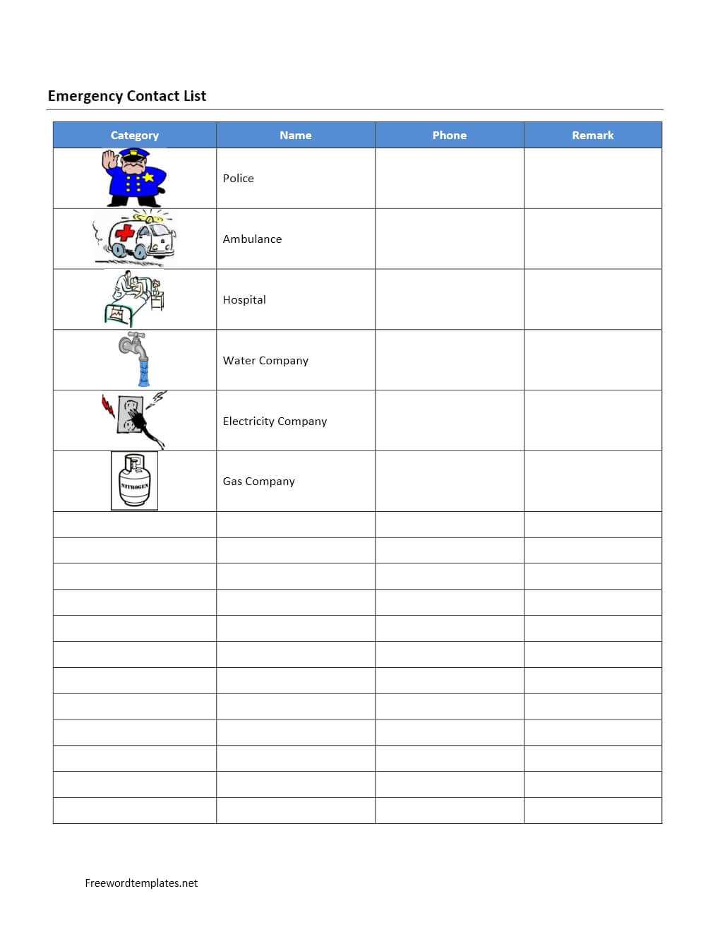 Emergency Contact List Within Emergency Contact Card Template