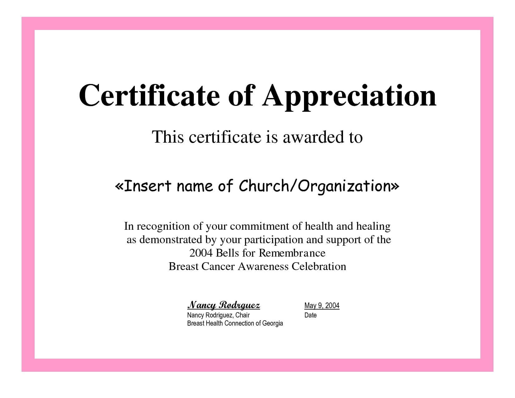 Employee Appreciation Certificate Template Free Recognition Throughout Certificate Of Participation In Workshop Template