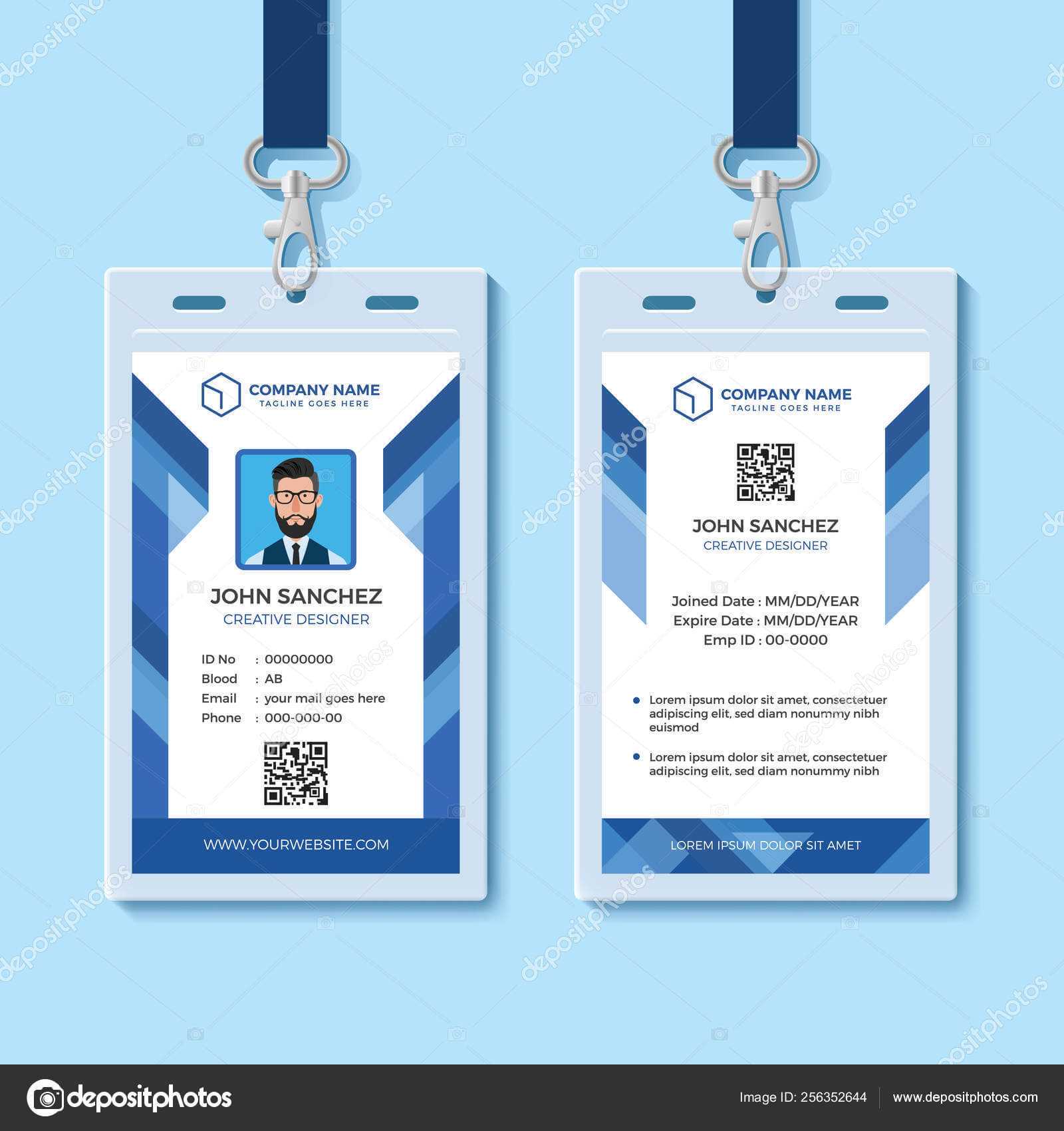 Employee Id Card Design Template | Blue Employee Id Card Within Company Id Card Design Template