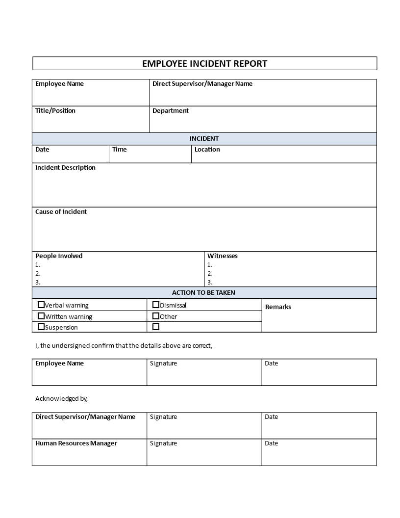 Employee Incident Report – Is Your Company In Need For An Within Employee Incident Report Templates