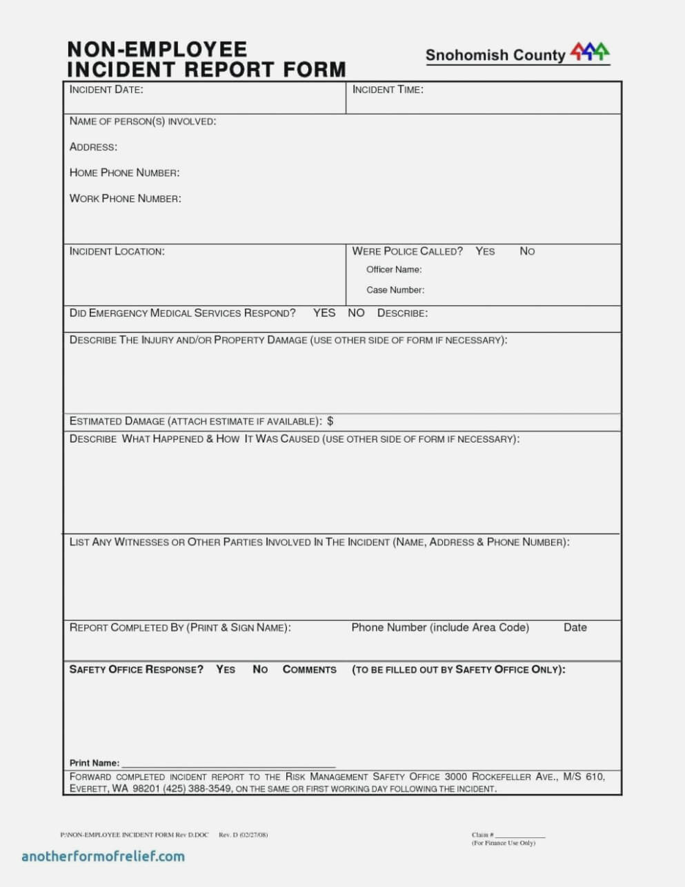 Employee Injury Incident Report Form Template Writing Sample Regarding Incident Report Form Template Doc