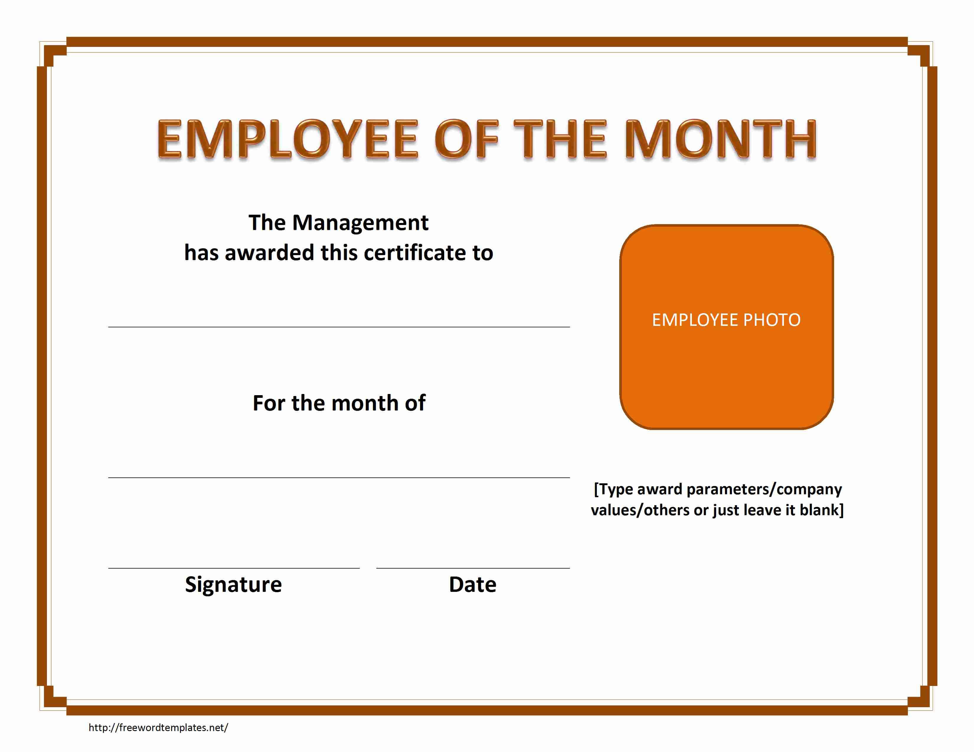 Employee Of The Month Certificate Throughout Employee Of The Month Certificate Template