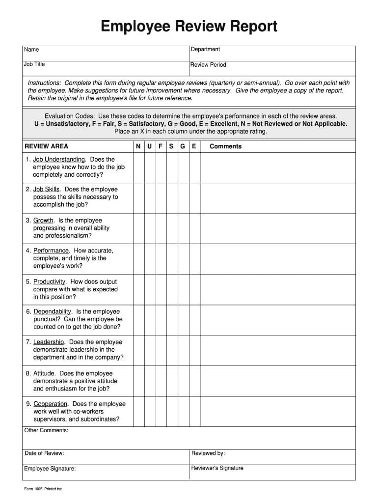 Employee Performance Review Template Excel – Fill Online For Blank Evaluation Form Template