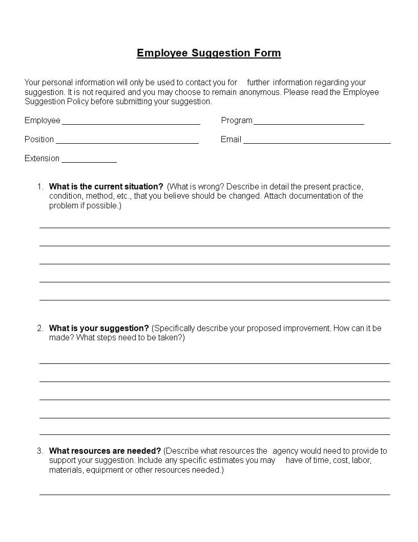 Employee Suggestion Form Word Format | Templates At Throughout Word Employee Suggestion Form Template