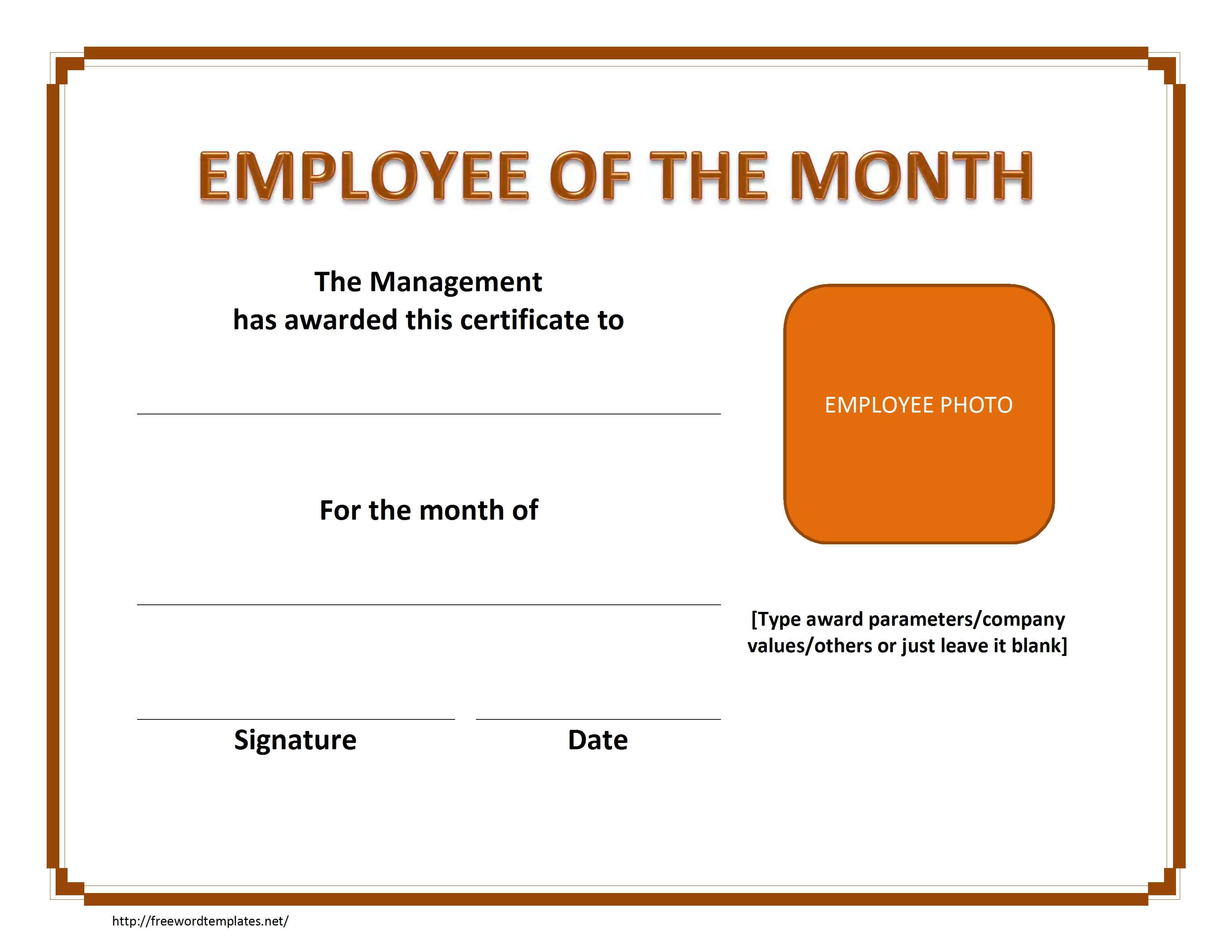 Employee The Month Certificate Template Free Microsoft Word Throughout Employee Of The Month Certificate Template With Picture