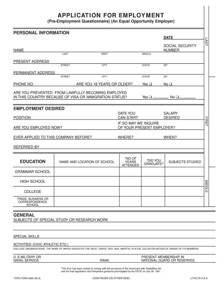 Employment Application – Fill Online, Printable, Fillable Throughout Job Application Template Word