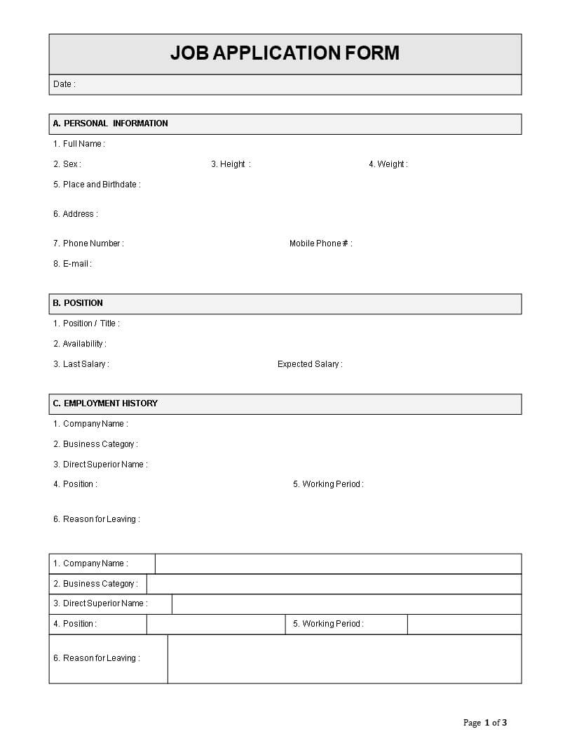 Employment Application Form Free Templates Employeeplication Inside Job Application Template Word