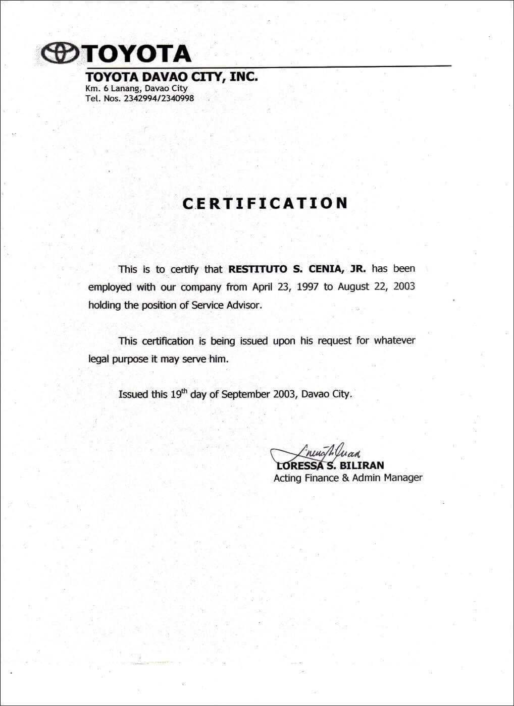 Employment Certificate Sample Best Templates Pinterest Pertaining To Template Of Certificate Of Employment