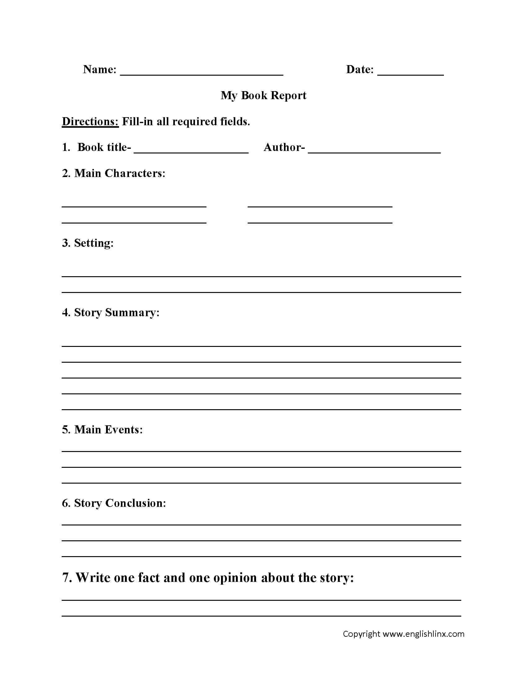 Englishlinx | Book Report Worksheets Throughout Book Report Template Grade 1