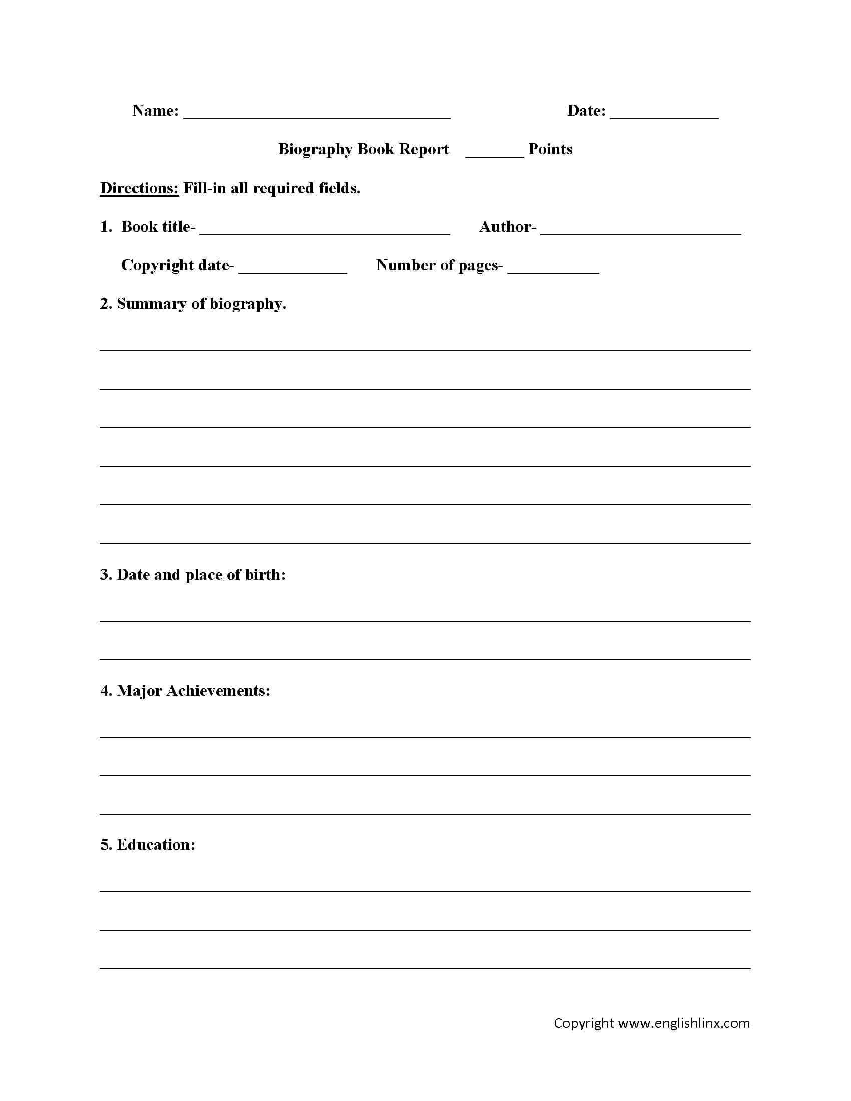 Englishlinx | Book Report Worksheets With Book Report Template 6Th Grade