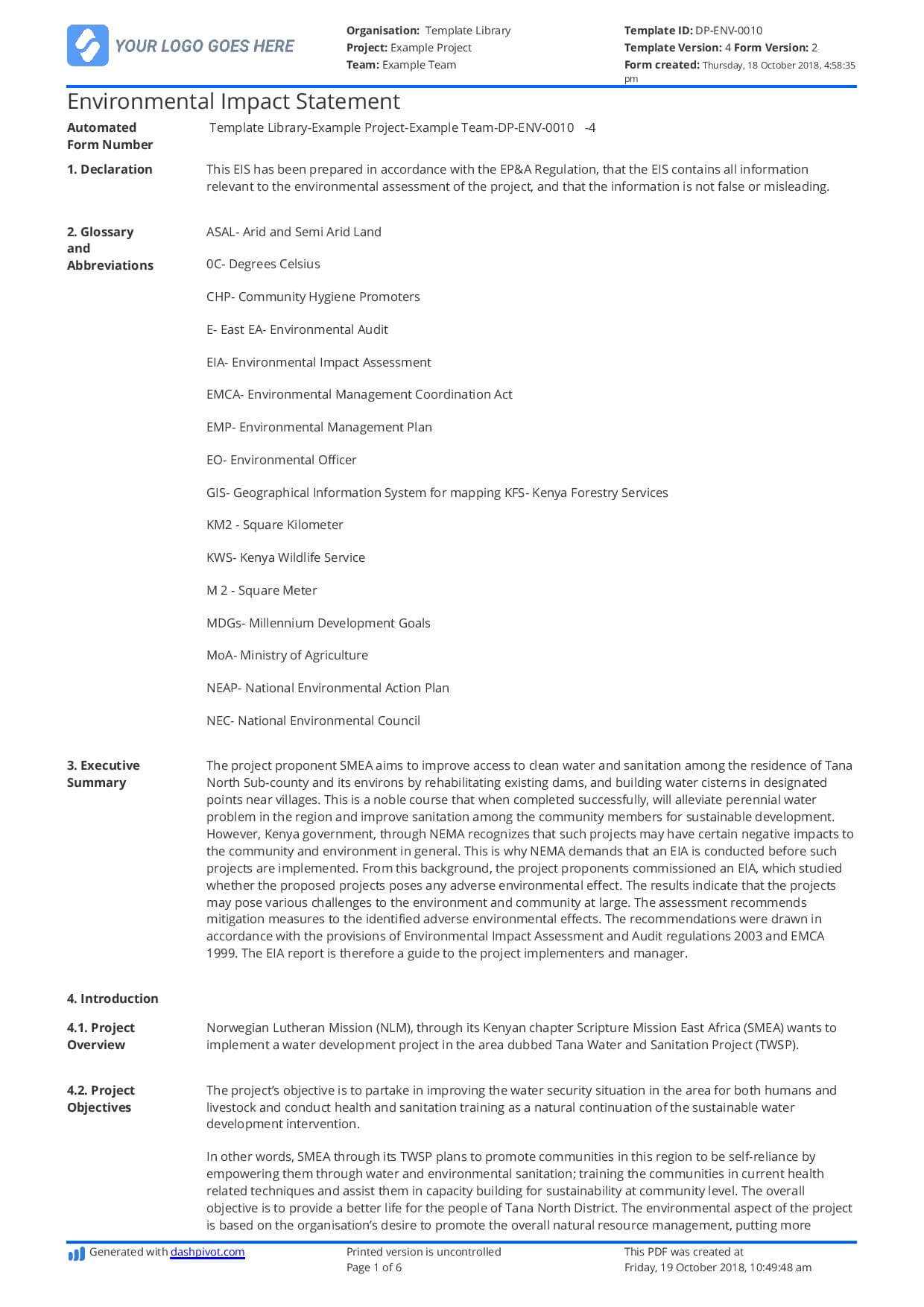 Environmental Impact Statement Example (Free And Customisable) in Environmental Impact Report Template