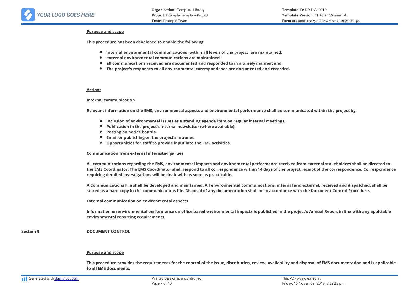 Environmental Management System Template [Free To Use And Within Environmental Impact Report Template