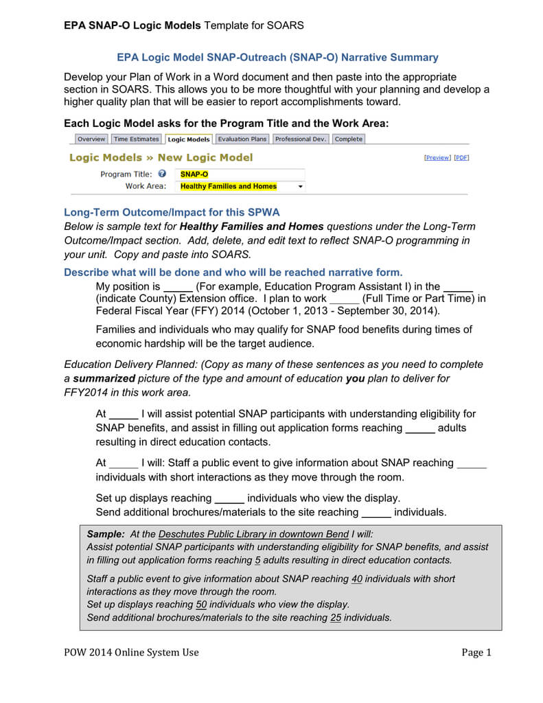 Epa Snap O Logic Model Template Within Logic Model Template Word