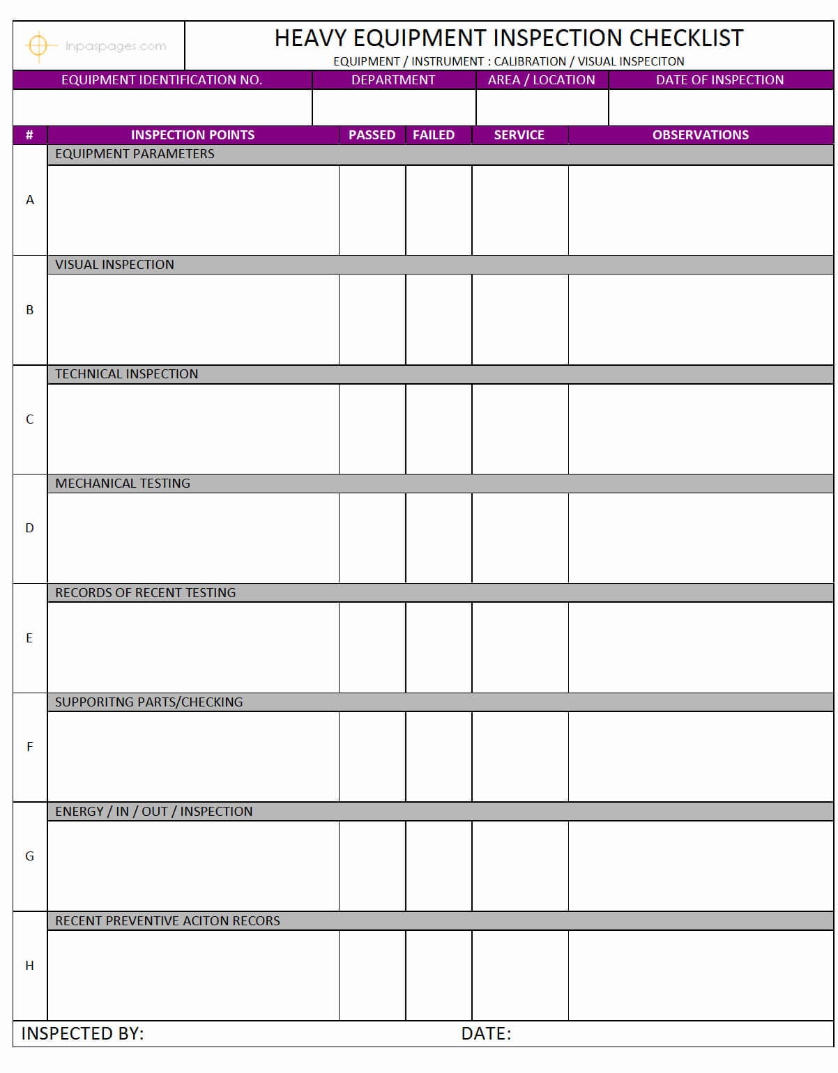 Equipment Maintenance Log Regarding Machine Breakdown Report Template