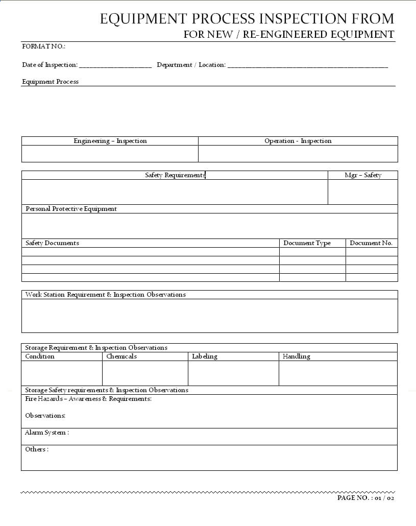 Equipment Process Inspection Form – In Engineering Inspection Report Template