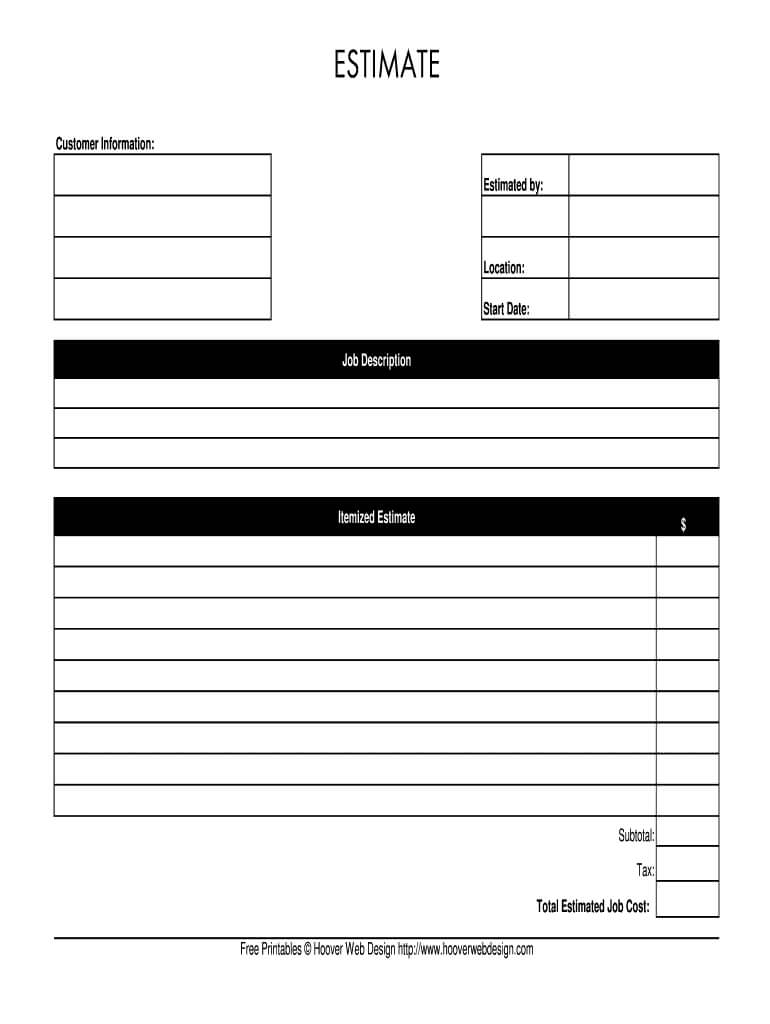 Estimate Template - Fill Online, Printable, Fillable, Blank For Blank Estimate Form Template