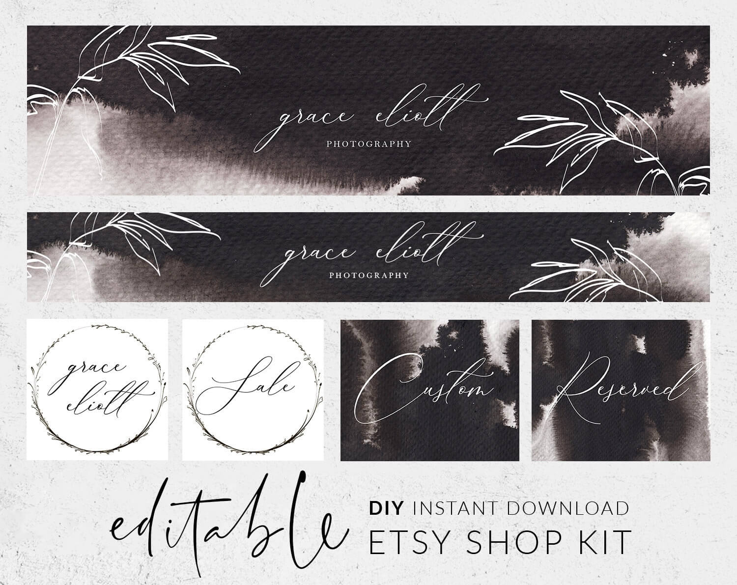 Etsy Banner Template, Etsy Shop Banner, Etsy Shop Set, Branding Kit, Dark  Branding, Floral Line Art, Botanical Logo, Shop Kit, Etsy Branding Throughout Etsy Banner Template