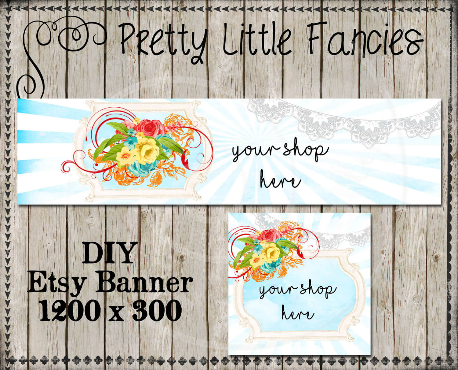 Etsy Shop Banner Diy Banner Template Premade Etsy Store Large Banner And  Icon Lace Doily Banner Digital Roses Within Etsy Banner Template