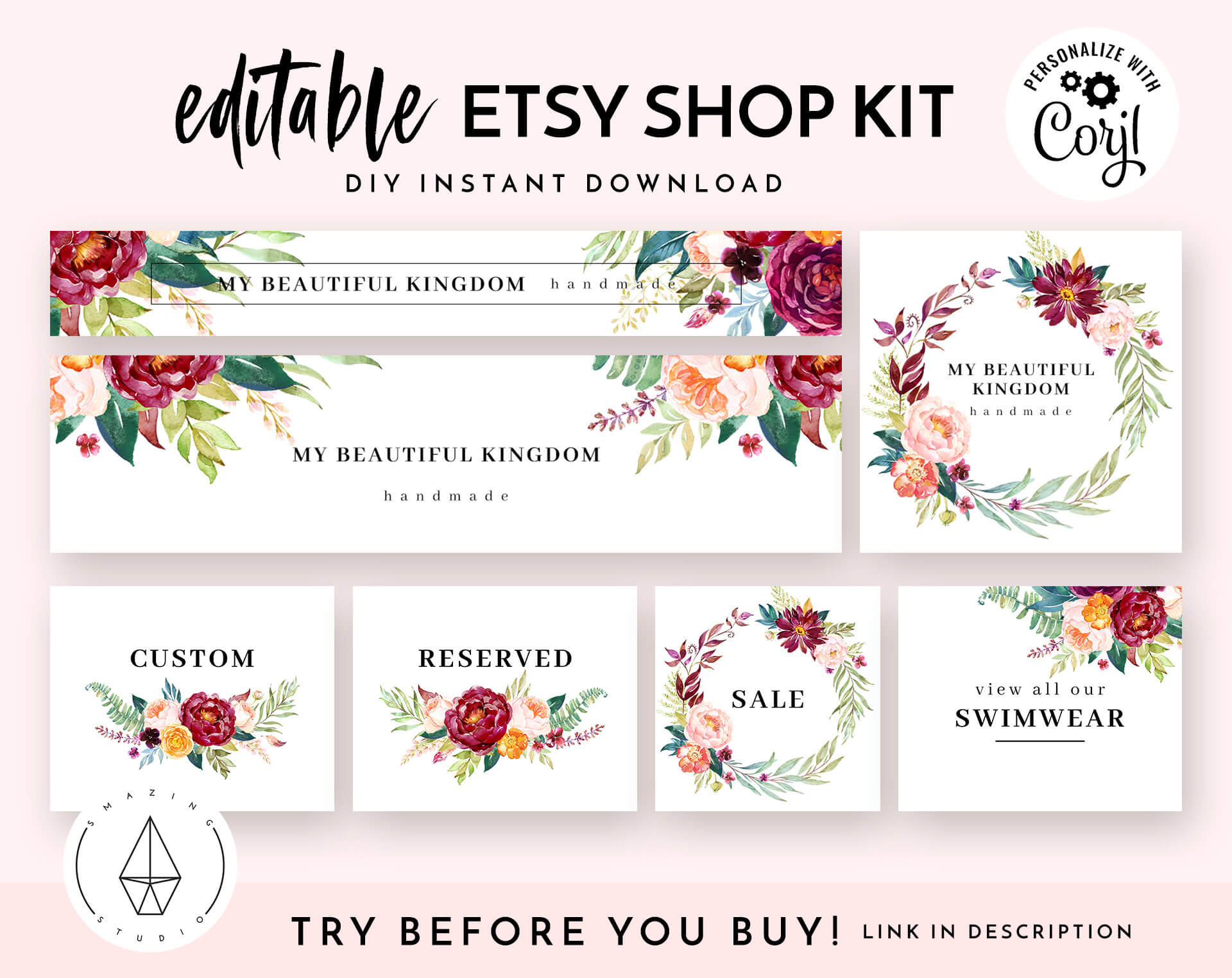 Etsy Shop Banner Set, Etsy Shop Kit, Etsy Shop Graphics, Store Icon, Banner  Template, Corjl Editable Banners, Etsy Banners Diy, Watercolor In Etsy Banner Template