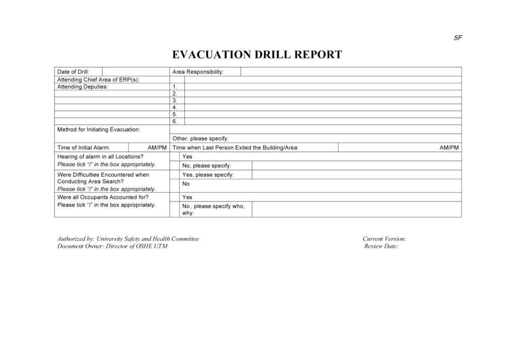 Evacuation Drill Report Occupational Safety, Health And Regarding