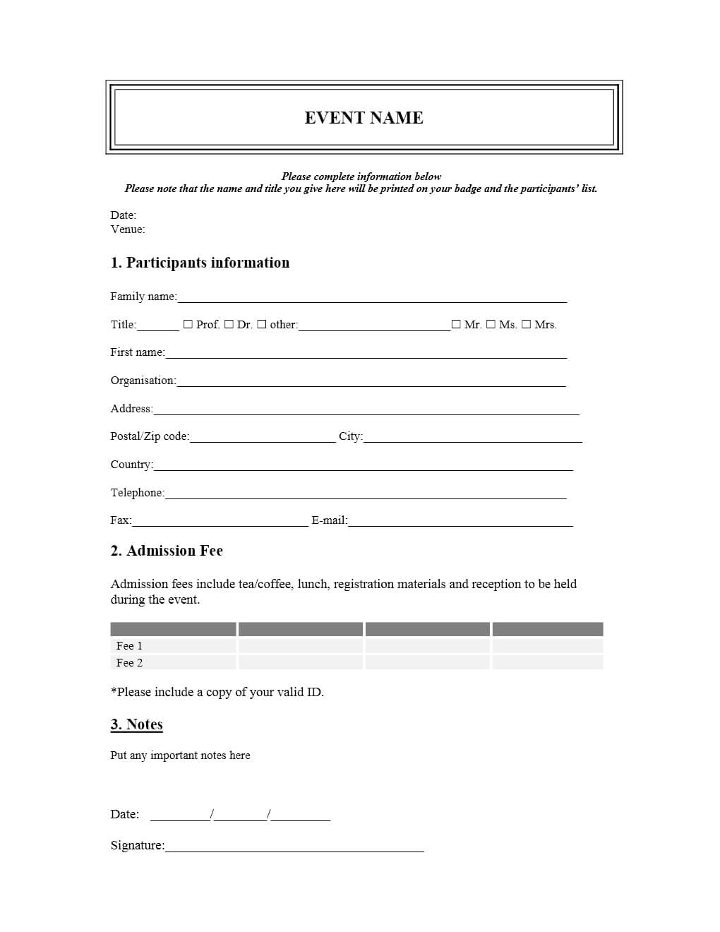 Event Registration Form Throughout Seminar Registration Form Template Word