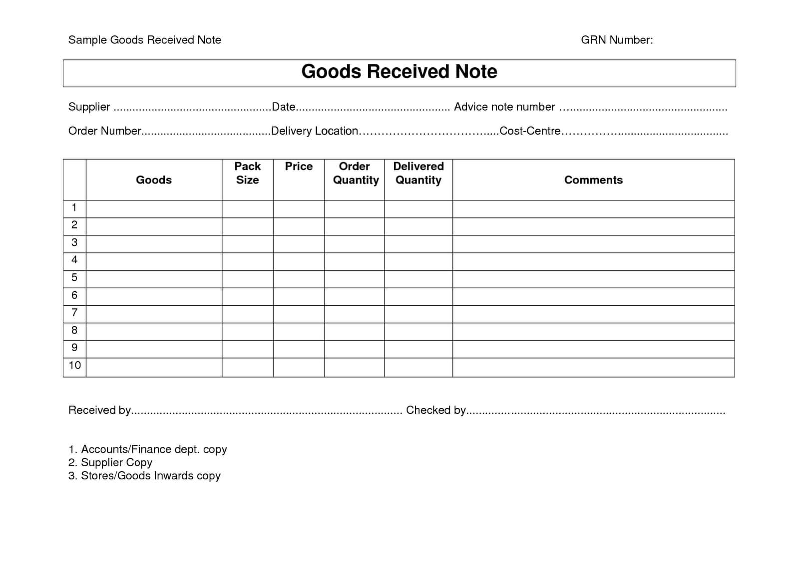 Every Bit Of Life Goods Receipt Note (Grn) Format Intended For Proof Of Delivery Template Word