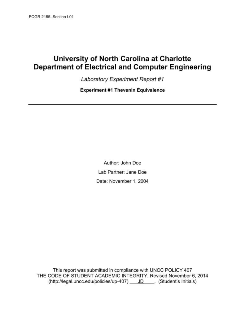 Example Lab Report – Electrical And Computer Engineering At Unc With Engineering Lab Report Template