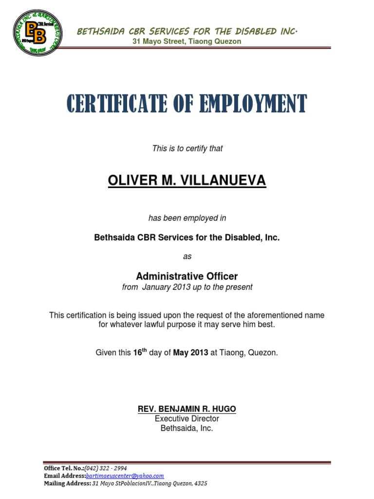 Example Of Certificate Of Employment Filename | Istudyathes Within Template Of Certificate Of Employment