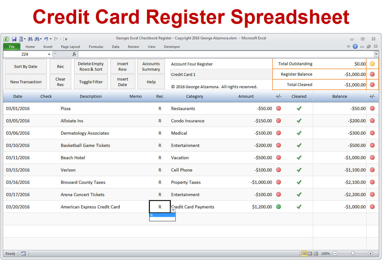 Excel Checkbook Software – Spreadsheet Template Pertaining To Credit Card Payment Spreadsheet Template