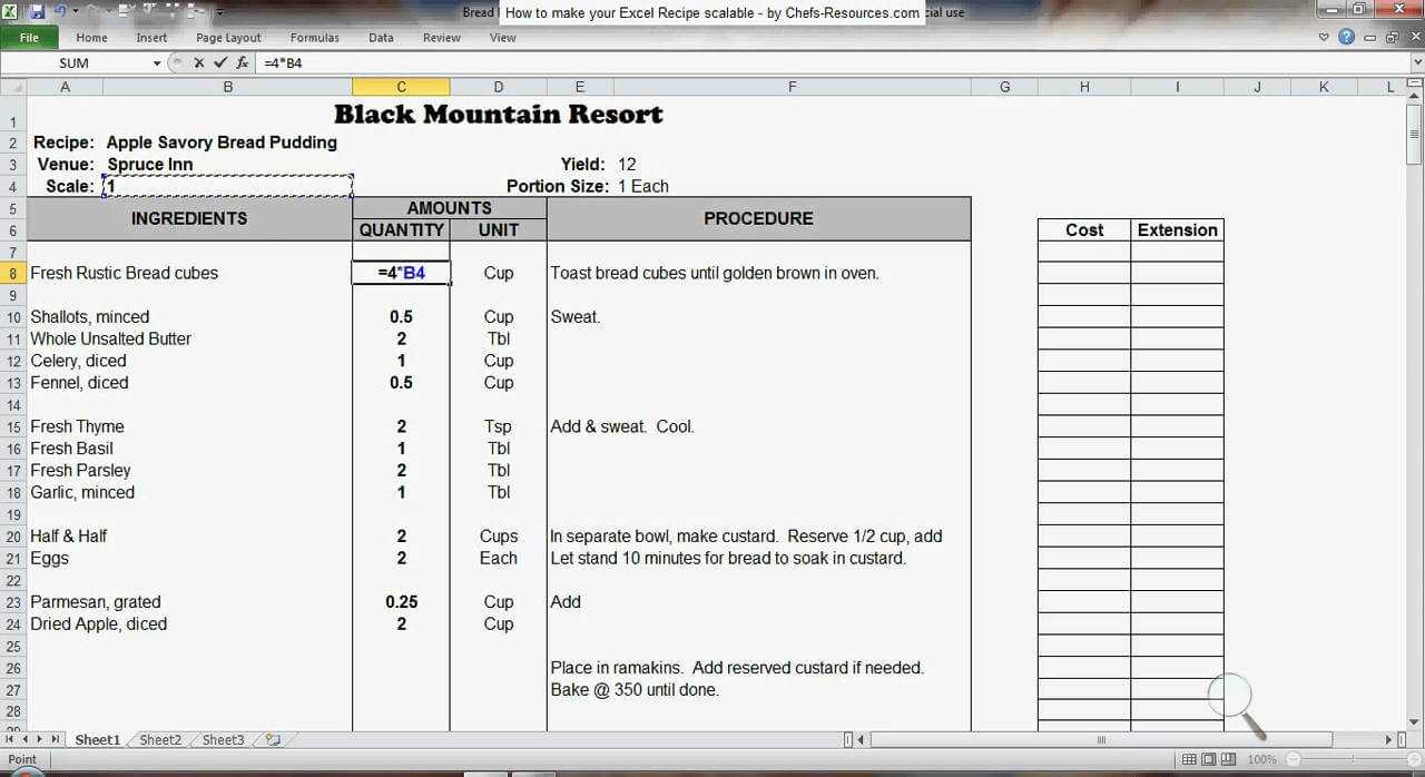 Excel Recipe Template For Chefs - Chefs Resources in Restaurant Recipe Card Template