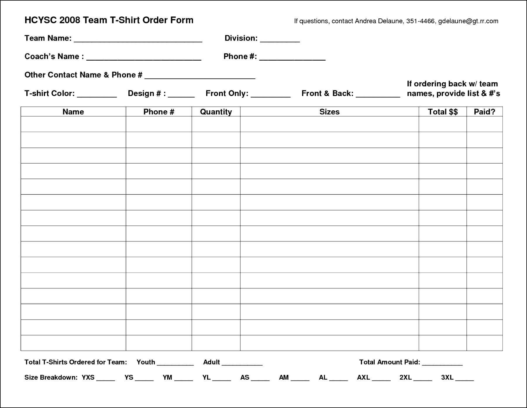 Excel Shirt Order Form Template | Besttemplates123 | Sample In Blank T Shirt Order Form Template